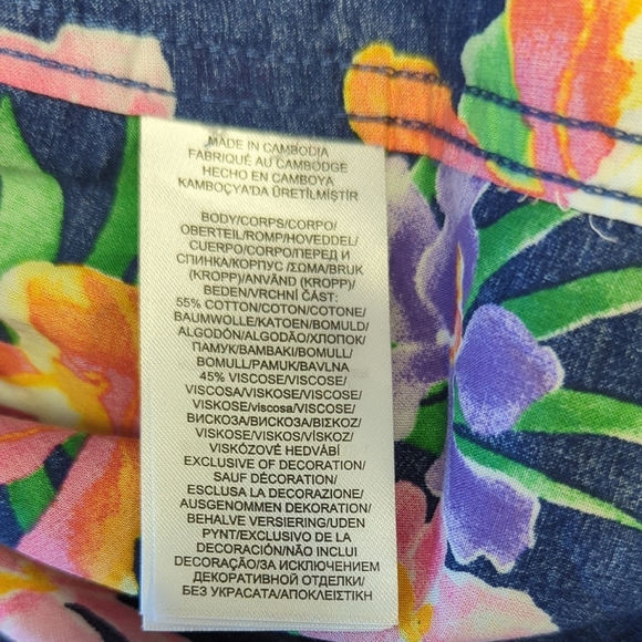 00966 Lauren Ralph Lauren Black Label Floral Shirt Navy Blue Pink size XL boho - Picture 6 of 7